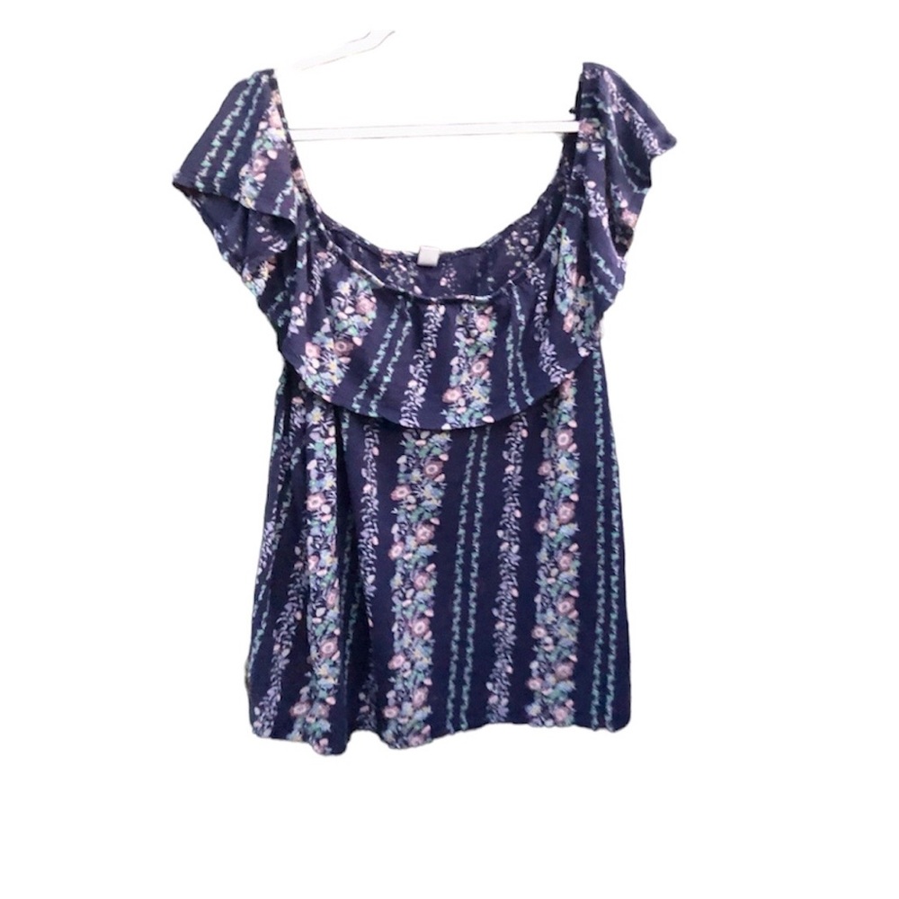 Old Navy Shirt Cottagecore Off The Shoulder Blue Top Size XXL